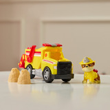 Spin Master Paw Patrol Fire Rescue - Rubbles Rettungs-Truck, Spielfahrzeug mit Schaufel und Geschossen sowie Rubble Hundefigur