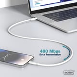 Digitus USB 2.0 Silikon-Kabel USB-A > Lightning, MFI zertifiziert weiß, 2 Meter, PD, Laden mit bis zu 12 Watt