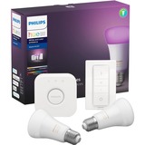 Philips Hue White & Color Ambiance Starter-Kit E27, LED-Leuchte weiß, zwei Lampen, eine Hue-Bridge, ein Dimmschalter, ersetzt 60 Watt