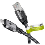 goobay Ethernet-Kabel USB-C 3.2 Gen1 Stecker > RJ-45 Stecker, LAN-Adapter schwarz/silber, 2 Meter
