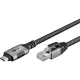 goobay Ethernet-Kabel USB-C 3.2 Gen1 Stecker > RJ-45 Stecker, LAN-Adapter schwarz/silber, 2 Meter
