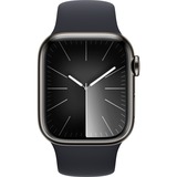 Apple Watch Series 9, Smartwatch graphit/dunkelblau, Edelstahl, 41 mm, Sportarmband, Cellular