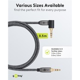 goobay Plus Audio Verbindungskabel AUX 3,5mm stereo, 90° schwarz/silber, 0,5 Meter, abgewinkelt