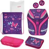Herlitz SoftFlex Plus Butterfly, Schulranzen lila/rosa, inkl. Brotbox, Heftbox, 17 Teiliges Schüleretui, Sportbeutel