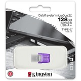 Kingston DataTraveler microDuo 3C 128 GB, USB-Stick violett/transparent, USB-A 3.2 Gen 1, USB-C 3.2 Gen 1