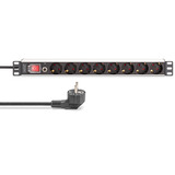 Digitus Steckdosenleiste 19" PDU mit Aluminiumprofil, 8-fach schwarz/aluminium, 2 Meter Kabel, 1 HE, mit Schalter und Überspannungsschutz