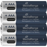 MediaRange USB-C Li-Ion Akku, Mignon AA I 1.5V | 500 mAh, 4erPack 4 Stück