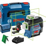 Bosch Akku-Linienlaser GLL 3-80 CG Professional, Kreuzlinienlaser blau/schwarz, Li-Ion Akku 2Ah, L-BOXX, grüne Laserlinien