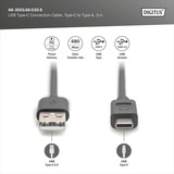Digitus USB 2.0 Anschlusskabel USB-A > USB-C schwarz, 3 Meter, PD, Laden mit bis zu 15 Watt