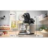 Bosch MUMS6ZS17 Küchenmaschine schwarz/edelstahl, 1.600 Watt, Serie 6, integrierte Waage, Timer