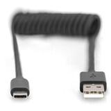 Digitus USB 2.0 Spiralkabel USB-A > USB-C schwarz, 1 Meter, PD, Laden mit bis zu 60 Watt