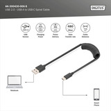 Digitus USB 2.0 Spiralkabel USB-A > USB-C schwarz, 1 Meter, PD, Laden mit bis zu 60 Watt