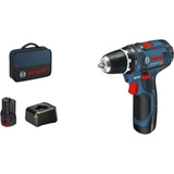 Bosch Professional Akku-Bohrschrauber GSR 12V-15 Professional Set, 12Volt        blau/schwarz, 2x Li-Ionen Akku 2,0Ah, 43-teilig Bit-Set, in Werkzeugtasche