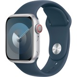 Apple Watch Series 9, Smartwatch silber/dunkelblau, Aluminium, 41 mm, Sportarmband, Cellular