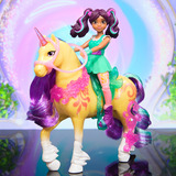 Spin Master Unicorn Academy - Ava und Einhorn Leaf, Spielfigur mit echter Mähne und Schweif sowie Bürste