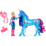 Spin Master Unicorn Academy - Isabel und Einhorn River, Spielfigur mit echter Mähne und Schweif sowie Bürste