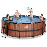 Exit Toys Wood Pool, Frame Pool Ø 427x122cm, Schwimmbad braun, mit Filterpumpe