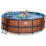 Exit Toys Wood Pool, Frame Pool Ø 427x122cm, Schwimmbad braun, mit Filterpumpe