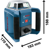 Bosch Professional Rotationslaser GRL 400 H Professional blau/schwarz, rote Laserlinie, mit Laser-Empfänger LR 1, VARTA Ladegerät + Akkus, in L-BOXX