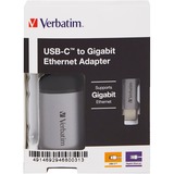 Verbatim USB 3.2 Gen 1 Adapter, USB-C Stecker > RJ-45 Buchse silber/schwarz, 10cm, Gigabit LAN 10/100/1.000 Mbit/s