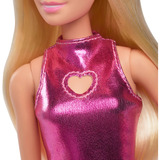 Mattel Barbie Fashionista Puppe im pinken Metallic-Kleid mit Herz-Aussparung 