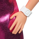 Mattel Barbie Fashionista Puppe im pinken Metallic-Kleid mit Herz-Aussparung 
