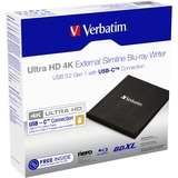 Verbatim External Slimline-Blu-ray-Writer, externer Blu-ray-Brenner schwarz, USB 3.1 Gen 1 (Typ-C)