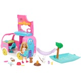 Mattel Barbie Chelsea 2-in-1 Camper, Spielfahrzeug mit 1 Puppe, 2 Haustieren und 15x Zubehör