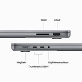 Apple MacBook Pro (14") 2023 CTO, Notebook grau, M3 10-Core GPU, MacOS, Amerikanisch, 36 cm (14.2 Zoll) & 120 Hz Display, 512 GB SSD