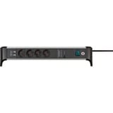 Brennenstuhl Alu-Office-Line Steckdosenleiste 4-fach, für den Schreibtisch schwarz/aluminium, 1,8 Meter Kabel, 60.000A Überspannungsschutz, 2x USB-A