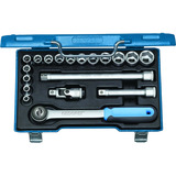 GEDORE Steckschlüssel-Satz 1/2" 6-kant 8-24 mm, 19-teilig mit Umschalt-Knarre