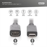 Digitus USB 2.0 Verlängerungskabel, USB-C Stecker > USB-C Buchse schwarz, 2 Meter, PD 60 Watt