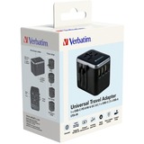 Verbatim Universal-Reiseadapter UTA-04, Reisestecker schwarz/silber, 3x USB-A, 2x USB-C