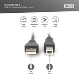 Digitus USB 2.0 Anschlusskabel USB-A (Stecker) > USB-B (Stecker) schwarz, 1,8 Meter