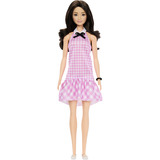 Mattel Barbie Fashionistas Puppe mit schwarzen Haaren und rosa Gingham-Kleid 