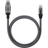 goobay Ethernet-Kabel USB-A 3.2 Gen1 Stecker > RJ-45 Stecker, LAN-Adapter schwarz/silber, 15 Meter, geflochtener Textilmantel