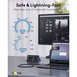 goobay Ethernet-Kabel USB-A 3.2 Gen1 Stecker > RJ-45 Stecker, LAN-Adapter schwarz/silber, 15 Meter, geflochtener Textilmantel
