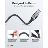 goobay Ethernet-Kabel USB-A 3.2 Gen1 Stecker > RJ-45 Stecker, LAN-Adapter schwarz/silber, 15 Meter, geflochtener Textilmantel
