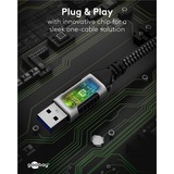 goobay Ethernet-Kabel USB-A 3.2 Gen1 Stecker > RJ-45 Stecker, LAN-Adapter schwarz/silber, 15 Meter, geflochtener Textilmantel