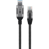 goobay Ethernet-Kabel USB-A 3.2 Gen1 Stecker > RJ-45 Stecker, LAN-Adapter schwarz/silber, 15 Meter, geflochtener Textilmantel