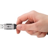 goobay Ethernet-Kabel USB-A 3.2 Gen1 Stecker > RJ-45 Stecker, LAN-Adapter schwarz/silber, 15 Meter, geflochtener Textilmantel
