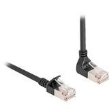 DeLOCK Patchkabel RJ-45 Cat.6a S/FTP, Slim 90° gewinkelt schwarz, 1 Meter, 1x gerader, 1x unten abgewinkelter Stecker