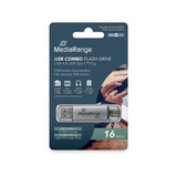 MediaRange Kombo-Speicherstick 16 GB, USB-Stick silber/transparent, USB-A 3.2 Gen 1, USB-C 3.2 Gen 1