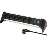 Brennenstuhl Alu-Office-Line Steckdosenleiste 6-fach, für den Schreibtisch schwarz/aluminium, 3 Meter Kabel, mit Sicherheitsschalter