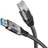 goobay Ethernet-Kabel USB-A 3.2 Gen1 Stecker > RJ-45 Stecker, LAN-Adapter schwarz/silber, 2 Meter