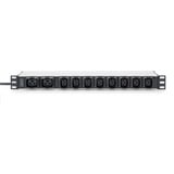 Digitus Steckdosenleiste 19" PDU mit Aluminiumprofil, 10-fach, 8x C13, 2x C19 schwarz/aluminium, 2 Meter Kabel, 1 HE, 1-phasig 16A, Kaltgerätestecker C20