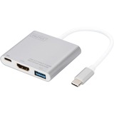 Digitus USB 3.2 Gen 1 Multiport-Hub, USB-C Stecker > USB-A + USB-C + HDMI-Buchse, USB-Hub silber/weiß, PD, Laden mit bis zu 100 Watt