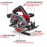 EINHELL Power X-Change Akku-Handkreissäge TE-CS 18/165-2 Li - Solo, 18Volt rot/schwarz, ohne Akku und Ladegerät