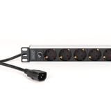 Digitus Steckdosenleiste 19" PDU mit Aluminiumprofil, 9-fach, Vorsicherung schwarz/aluminium, 2 Meter Kabel, 1 HE, 10A, Kaltgerätestecker C14