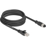 DeLOCK M12 Kabel X-kodiert 8 Pin Buchse > RJ-45 Stecker, Cat.5e S/FTP schwarz, 3 Meter, flexibel